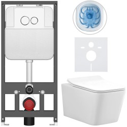 CERANO - Kompletní WC set Basic/Forte - bílá lesklá - WC tlačítko Dualo/Bílá - závěsné - předstěnová instalace - 51x36  (CER-8050BD86108)
