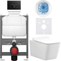 CERANO - Kompletní WC set Basic/Forte - bílá lesklá - WC tlačítko Dualo/Černá - ovládání shora - předstěnová instalace - 51x36  (CER-8050BD86110)