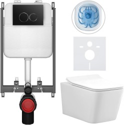 CERANO - Kompletní WC set Basic/Forte - bílá lesklá - WC tlačítko Dualo/Černá - pro zazdění - 51x36  (CER-8050BD86111)
