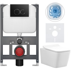 CERANO - Kompletní WC set Basic/Forte - bílá lesklá - WC tlačítko Dualo/Černá - závěsné - nízký modul - předstěnová instalace - 51x36  (CER-8050BD86114)