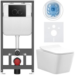 CERANO - Kompletní WC set Basic/Forte - bílá lesklá - WC tlačítko Dualo/Černá - závěsné - předstěnová instalace - 51x36  (CER-8050BD86113)