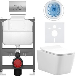 CERANO - Kompletní WC set Basic/Forte - bílá lesklá - WC tlačítko Dualo/Stříbrná - ovládání shora - předstěnová instalace - 51x36  (CER-8050BD86115)
