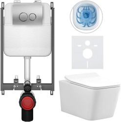 CERANO - Kompletní WC set Basic/Forte - bílá lesklá - WC tlačítko Dualo/Stříbrná - pro zazdění - 51x36  (CER-8050BD86116)