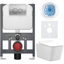 CERANO - Kompletní WC set Basic/Forte - bílá lesklá - WC tlačítko Dualo/Stříbrná - závěsné - nízký modul - předstěnová instalace - 51x36  (CER-8050BD86119)