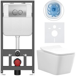 CERANO - Kompletní WC set Basic/Forte - bílá lesklá - WC tlačítko Dualo/Stříbrná - závěsné - předstěnová instalace - 51x36  (CER-8050BD86118)