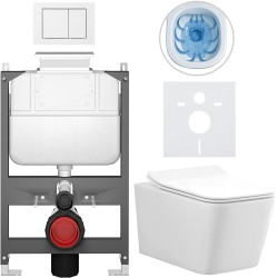 CERANO - Kompletní WC set Basic/Forte - bílá lesklá - WC tlačítko Maxio/Bílá - ovládání shora - předstěnová instalace - 51x36  (CER-8050BD86120)