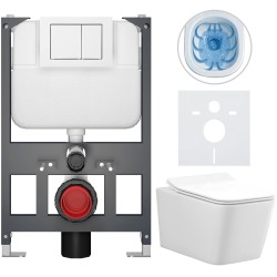 CERANO - Kompletní WC set Basic/Forte - bílá lesklá - WC tlačítko Maxio/Bílá - závěsné - nízký modul - předstěnová instalace - 51x36  (CER-8050BD86124)