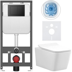 CERANO - Kompletní WC set Basic/Forte - bílá lesklá - WC tlačítko Maxio/Černá - závěsné - předstěnová instalace - 51x36  (CER-8050BD86128)