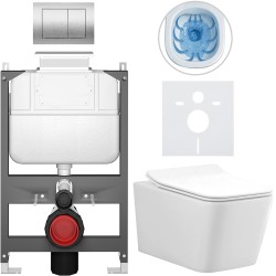 CERANO - Kompletní WC set Basic/Forte - bílá lesklá - WC tlačítko Maxio/Stříbrná - ovládání shora - předstěnová instalace - 51x36  (CER-8050BD86130)
