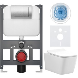 CERANO - Kompletní WC set Basic/Forte - bílá lesklá - WC tlačítko Maxio/Stříbrná - závěsné - nízký modul - předstěnová instalace - 51x36  (CER-8050BD86134)
