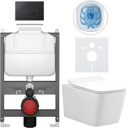 CERANO - Kompletní WC set Basic/Forte - bílá lesklá - WC tlačítko Modulo/Černá - ovládání shora - předstěnová instalace - 51x36  (CER-8050BD86140)