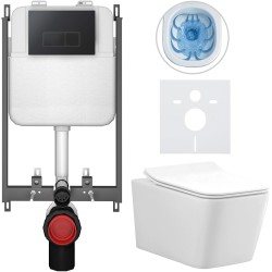 CERANO - Kompletní WC set Basic/Forte - bílá lesklá - WC tlačítko Modulo/Černá - pro zazdění - 51x36  (CER-8050BD86141)