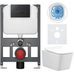 CERANO - Kompletní WC set Basic/Forte - bílá lesklá - WC tlačítko Modulo/Černá - závěsné - nízký modul - předstěnová instalace - 51x36  (CER-8050BD86144)