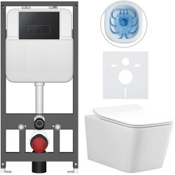 CERANO - Kompletní WC set Basic/Forte - bílá lesklá - WC tlačítko Modulo/Černá - závěsné - předstěnová instalace - 51x36  (CER-8050BD86143)