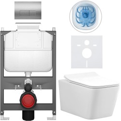 CERANO - Kompletní WC set Basic/Forte - bílá lesklá - WC tlačítko Modulo/Stříbrná - ovládání shora - předstěnová instalace - 51x36  (CER-8050BD86145)