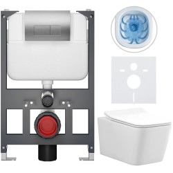 CERANO - Kompletní WC set Basic/Forte - bílá lesklá - WC tlačítko Modulo/Stříbrná - závěsné - nízký modul - předstěnová instalace - 51x36  (CER-8050BD86149)