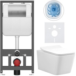 CERANO - Kompletní WC set Basic/Forte - bílá lesklá - WC tlačítko Modulo/Stříbrná - závěsné - předstěnová instalace - 51x36  (CER-8050BD86148)