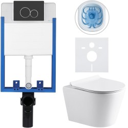 CERANO - Kompletní WC set Profi/Carlito - bílá lesklá - WC tlačítko Duo/Černá matná - pro zazdění - 48,5x36,5  (CER-8050BD84298)