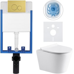 CERANO - Kompletní WC set Profi/Carlito - bílá lesklá - WC tlačítko Duo/Zlatá - pro zazdění - 48,5x36,5  (CER-8050BD84302)