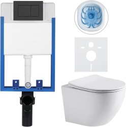 CERANO - Kompletní WC set Profi/Cesso - bílá lesklá - WC tlačítko Classic/Černá matná - pro zazdění - 49x36  (CER-8050BD13)