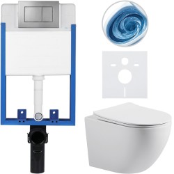 CERANO - Kompletní WC set Profi/Cesso - bílá lesklá - WC tlačítko Classic/Tmavě šedá - pro zazdění - 49x36  (CER-020988)