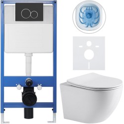 CERANO - Kompletní WC set Profi/Cesso - bílá lesklá - WC tlačítko Duo/Černá matná - předstěnová instalace - 49x36  (CER-8050BD84209)
