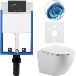 CERANO - Kompletní WC set Profi/Cesso - bílá lesklá - WC tlačítko Duo/Černá matná - pro zazdění - 49x36  (CER-8050BD84334)