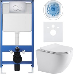 CERANO - Kompletní WC set Profi/Cesso - bílá lesklá - WC tlačítko Duo/Chrom - předstěnová instalace - 49x36  (CER-8050BD84211)