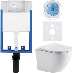 CERANO - Kompletní WC set Profi/Cesso - bílá lesklá - WC tlačítko Duo/Chrom - pro zazdění - 49x36  (CER-8050BD84210)