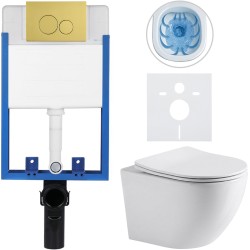 CERANO - Kompletní WC set Profi/Cesso - bílá lesklá - WC tlačítko Duo/Zlatá - pro zazdění - 49x36  (CER-8050BD84212)