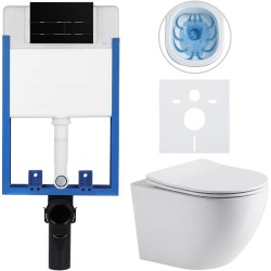CERANO - Kompletní WC set Profi/Cesso - bílá lesklá - WC tlačítko Line/Černá lesklá - pro zazdění - 49x36  (CER-8050BD84240)