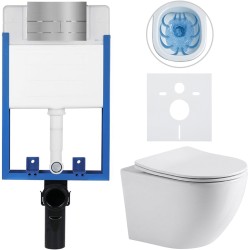 CERANO - Kompletní WC set Profi/Cesso - bílá lesklá - WC tlačítko Line/Nerez - pro zazdění - 49x36  (CER-8050BD84242)