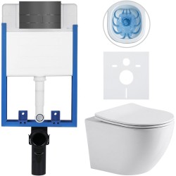 CERANO - Kompletní WC set Profi/Cesso - bílá lesklá - WC tlačítko Line/Tmavě šedá - pro zazdění - 49x36  (CER-8050BD84270)