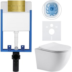 CERANO - Kompletní WC set Profi/Cesso - bílá lesklá - WC tlačítko Line/Zlatá - pro zazdění - 49x36  (CER-8050BD84244)