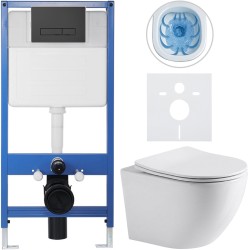 CERANO - Kompletní WC set Profi/Cesso - bílá lesklá - WC tlačítko Slim/Černá matná - předstěnová instalace - 49x36  (CER-8050BD9)