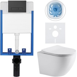 CERANO - Kompletní WC set Profi/Cesso - bílá lesklá - WC tlačítko Slim/Černá matná - pro zazdění - 49x36  (CER-8050BD16)