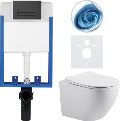 CERANO - Kompletní WC set Profi/Cesso - bílá lesklá - WC tlačítko Slim/Černá matná - pro zazdění - 49x36  (CER-8050BD86)
