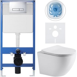 CERANO - Kompletní WC set Profi/Cesso - bílá lesklá - WC tlačítko Slim/Chrom - předstěnová instalace - 49x36  (CER-8050BD11)