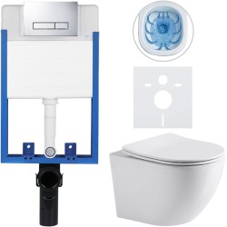 CERANO - Kompletní WC set Profi/Cesso - bílá lesklá - WC tlačítko Slim/Chrom - pro zazdění - 49x36  (CER-8050BD17)