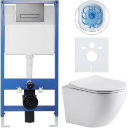 CERANO - Kompletní WC set Profi/Cesso - bílá lesklá - WC tlačítko Slim/Tmavě šedá - předstěnová instalace - 49x36  (CER-416797)