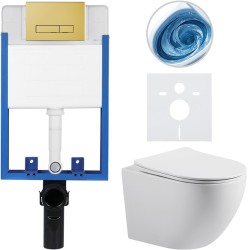 CERANO - Kompletní WC set Profi/Cesso - bílá lesklá - WC tlačítko Slim/Zlatá - pro zazdění - 49x36  (CER-629754)