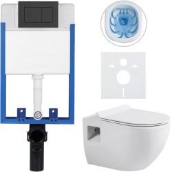 CERANO - Kompletní WC set Profi/Dure - bílá lesklá - WC tlačítko Classic/Černá matná - pro zazdění - 51x35  (CER-665863)