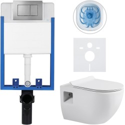 CERANO - Kompletní WC set Profi/Dure - bílá lesklá - WC tlačítko Classic/Tmavě šedá - pro zazdění - 51x35  (CER-583355)