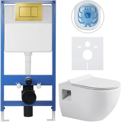 CERANO - Kompletní WC set Profi/Dure - bílá lesklá - WC tlačítko Classic/Zlatá - předstěnová instalace - 51x35  (CER-671477)