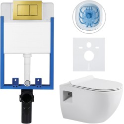 CERANO - Kompletní WC set Profi/Dure - bílá lesklá - WC tlačítko Classic/Zlatá - pro zazdění - 51x35  (CER-554226)