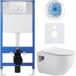 CERANO - Kompletní WC set Profi/Dure - bílá lesklá - WC tlačítko Duo/Bílá - předstěnová instalace - 51x35  (CER-8050BD84279)