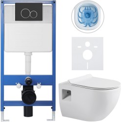 CERANO - Kompletní WC set Profi/Dure - bílá lesklá - WC tlačítko Duo/Černá matná - předstěnová instalace - 51x35  (CER-8050BD84281)