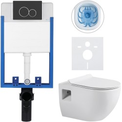 CERANO - Kompletní WC set Profi/Dure - bílá lesklá - WC tlačítko Duo/Černá matná - pro zazdění - 51x35  (CER-8050BD84280)