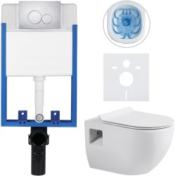 CERANO - Kompletní WC set Profi/Dure - bílá lesklá - WC tlačítko Duo/Chrom - pro zazdění - 51x35  (CER-8050BD84282)