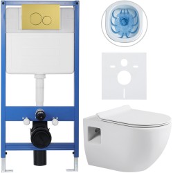 CERANO - Kompletní WC set Profi/Dure - bílá lesklá - WC tlačítko Duo/Zlatá - předstěnová instalace - 51x35  (CER-8050BD84285)